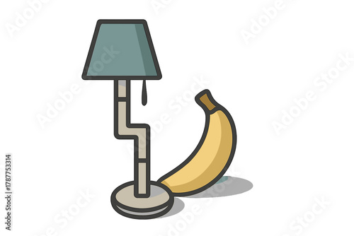 Floor lamp and curved banana fruit icon design