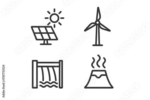 Renewable sustainable energy source icons solar wind hydro geothermal power