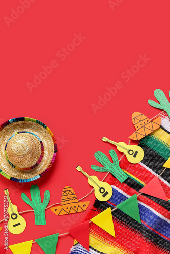 Mexican flags with garland,...