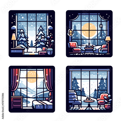 Cozy winter window views with snow-covered trees in home interiors  