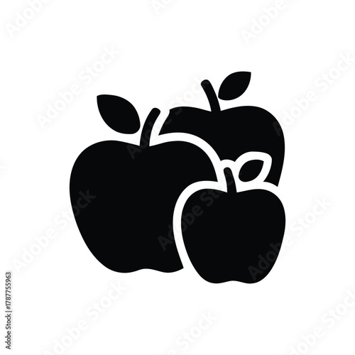 Three stylized black apple icons representing healthy fresh fruit.