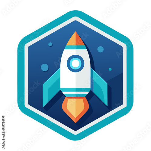 space rocket vector illustration into circle 