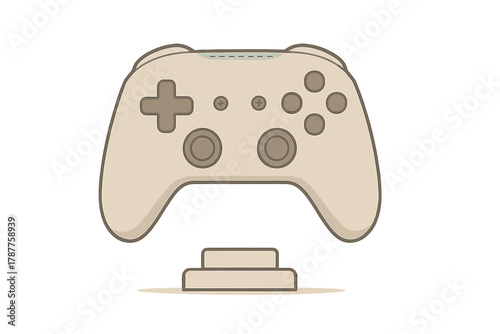 Modern video game controller resting on charging dock accessory