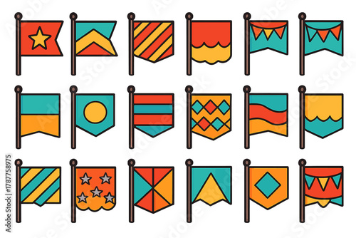 Colorful nautical signal flags and pennants displayed on poles