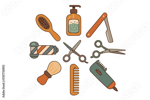 Set of professional barber shop tools and grooming equipment symbols