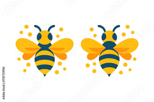 Stylized cartoon honey bee pair with pollen dots flying
