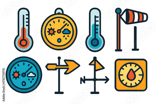 Colorful icons for weather and meteorology measurement tools