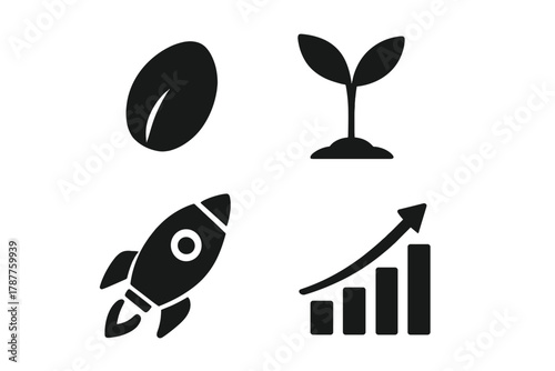 Seedling sprout rocket and growth chart icons collection