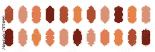 Shape Islamic door and Arabic window arch in warm colors isolated on transparent. Islamic vector shapes of a window or door arch. Arabic door and window vector silhouette. Collection of oriental style