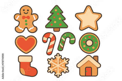 Assortment of festive holiday gingerbread cookie shapes