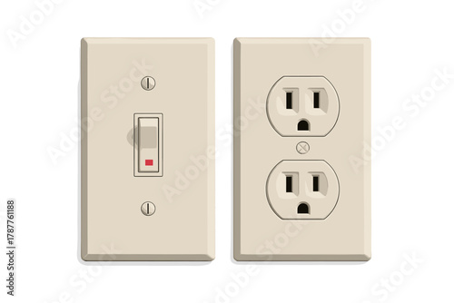 Beige electrical light switch and duplex wall outlet assembly