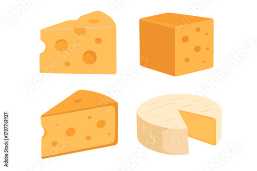 Assortment of cheese pieces including Swiss and brie types