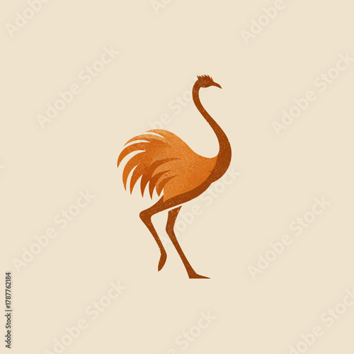 Stylized Ostrich or Emu Illustration with Textured Feathers. Minimalist Long-Necked Brown Bird Vector Graphic.