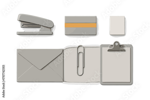 Minimalist gray supplies with subtle accent colors for modern design