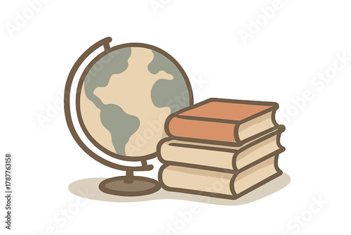 Globe and stack of books representing world knowledge and education