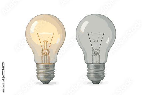 Comparison of one lit and one unlit incandescent light bulbs
