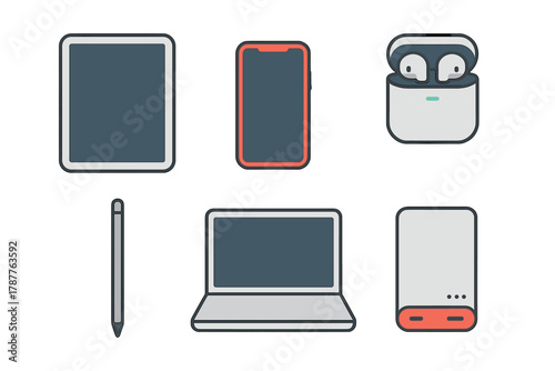Modern digital devices and accessories icons collection