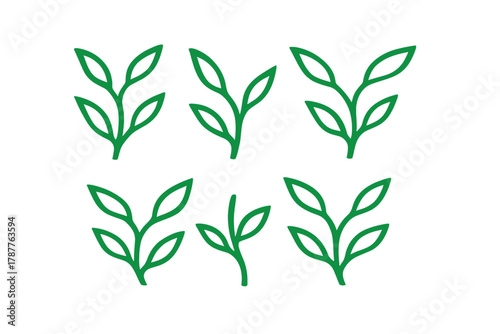Set of simple green leaf sprout icons and symbols