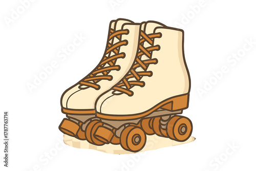 Retro quad roller skates with beige boots and orange wheels