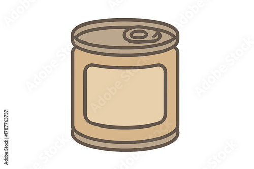 Sealed metal food storage can with blank label area for text