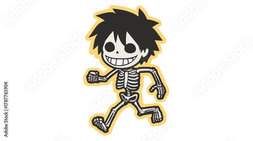 Playful cartoon skeleton character with spiky hair running, isolated vector illustration for Halloween and spooky designs