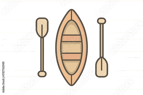 Canoe boat and two paddles seen from above simple graphic