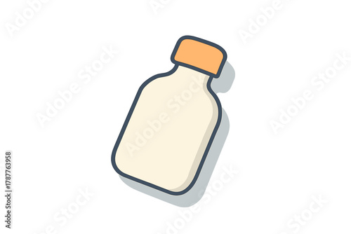 Stylized medicine bottle with orange cap and subtle shadow