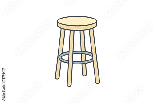 Simple wooden bar stool with round seat and footrest ring