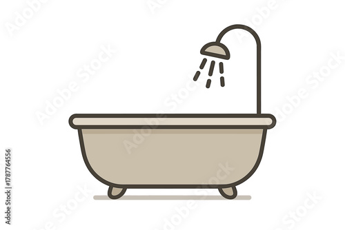 Clawfoot bathtub with running shower head icon design