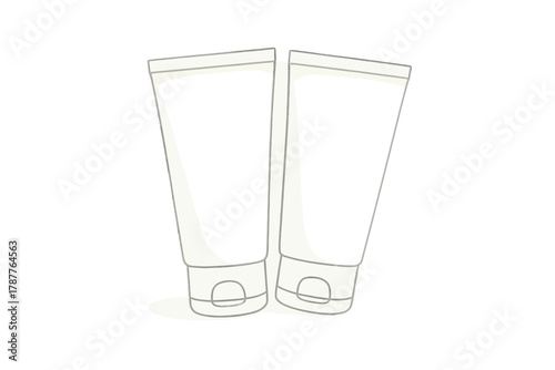 Two blank cosmetic squeeze tubes standing upright with caps