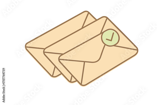 Stack of received mail envelopes with confirmation checkmark icon