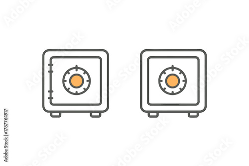 Two simple icons of secure metal safes with combination locks