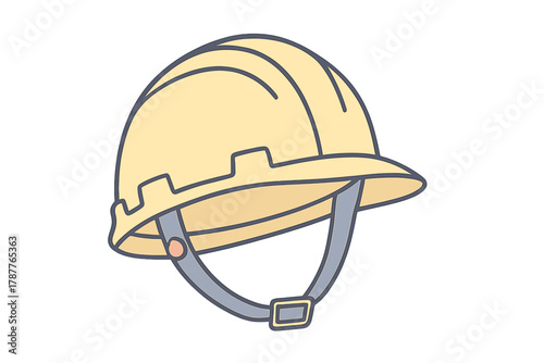 Yellow construction safety hard hat with detailed chin strap