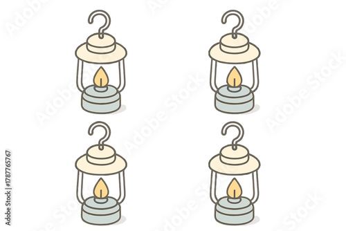 Simple camping lantern with burning flame and hanging hook