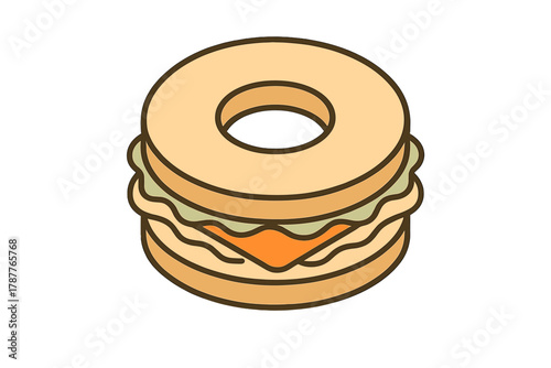 Simple bagel sandwich with cheese and lettuce icon design