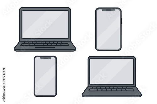 Modern laptop and smartphone mockups with blank screens for content placement