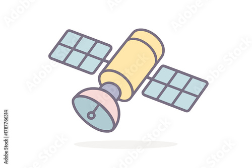 Spacecraft with solar panels and dish antenna for global communication