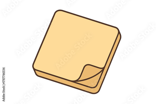 Stack of square sticky notes with peeling corner detail