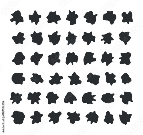 Large pack collection of irregular organic abstract blob silhouettes black vector shapes liquid amorphous set contemporary creative design modern decorative graphic elements isolated arrangement