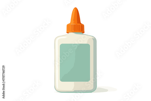 White plastic glue bottle with orange nozzle and empty label area