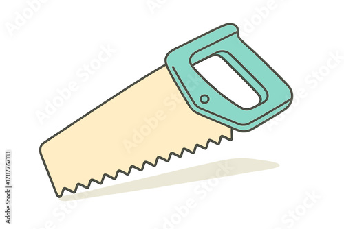 Hand saw tool with teal handle and light yellow blade