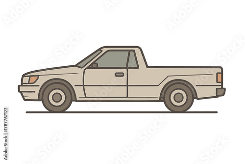 Side view of vintage light beige pickup truck profile