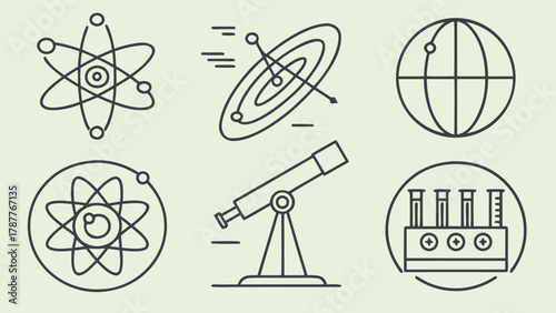 Science Research Astronomy Physics Chemistry Education Icons Set with vector illustration
