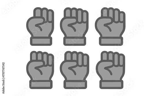 Six gray clenched fist icons arranged in two rows