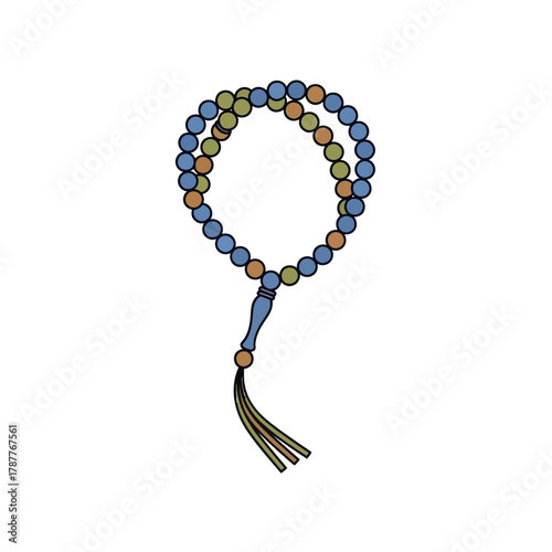 Colorful prayer beads illustration tasbih or rosary for meditation and religious practice isolated vector on white background