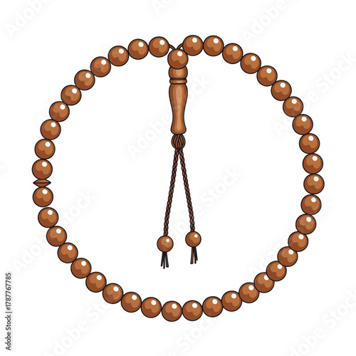 Brown prayer beads tasbih or misbaha vector illustration isolated on white background