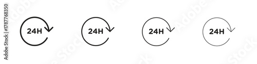 24 Hour time icon outline symbol. Editable Stroke collection.