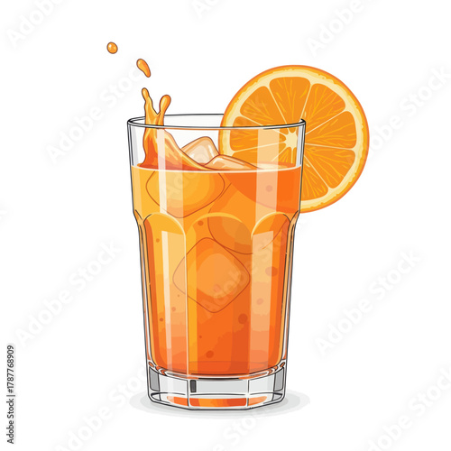 Glass of fresh orange juice with ice cubes a refreshing vector illustration for summer drinks isolated on white background