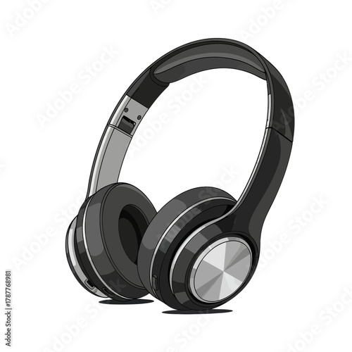 Black wireless headphones illustration modern style isolated on white background for product mockups