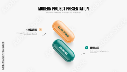Product Forecast Two Step Infographic Slideshow Template. Service Portfolio Frame Layout Vector Illustration. Consulting Briefing 2 Option Diagram Presentation Design.